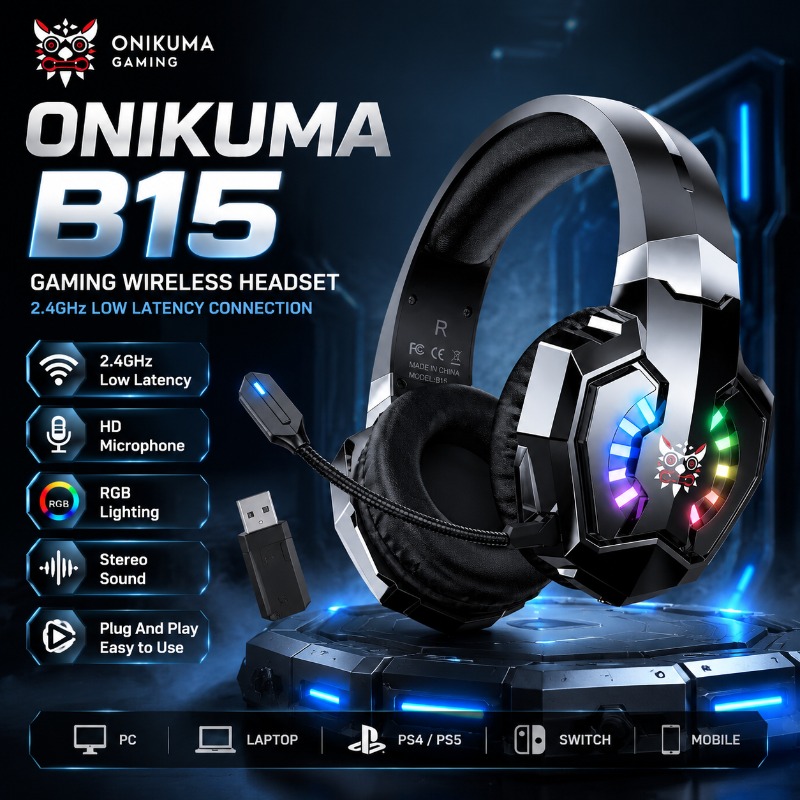 Gaming Console In Amazon - ONIKUMA B15 Gaming Headset Wireless 2.4GHz