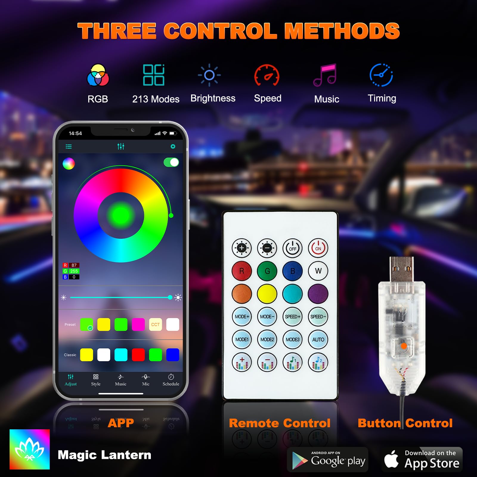 2IN1 Dynamic Neon Car Ambient  - Led Gaming Light Strip 评论和价格
