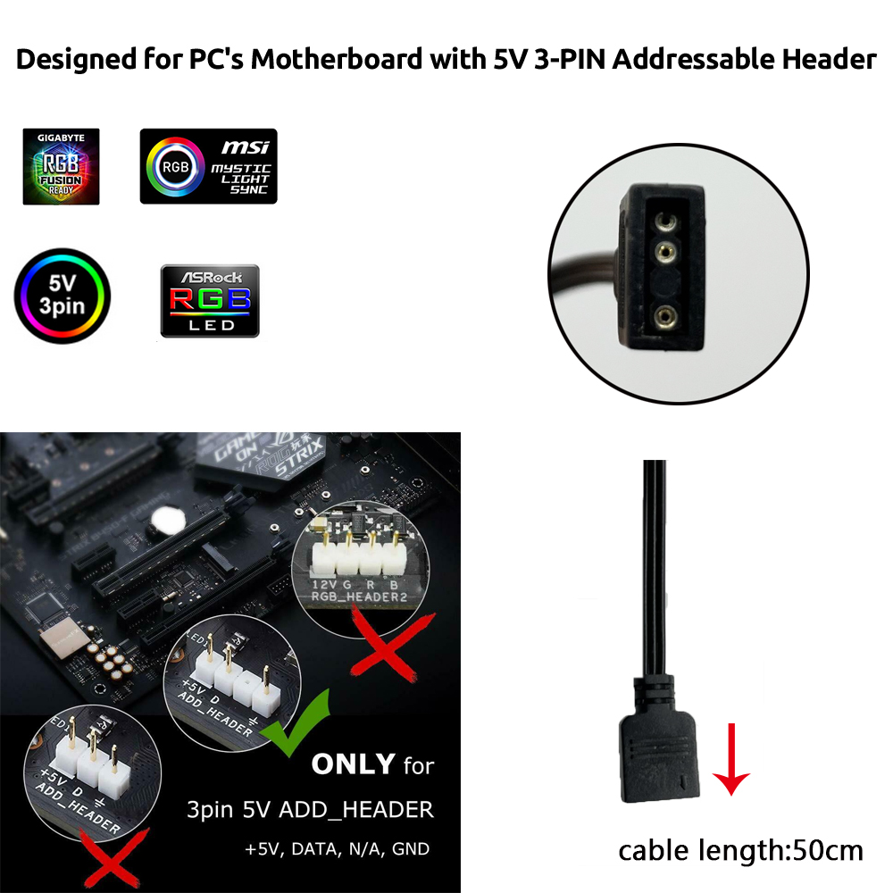 5V ARGB 3Pin Header for Asus A - Led Gaming Light Strip 评论和价格